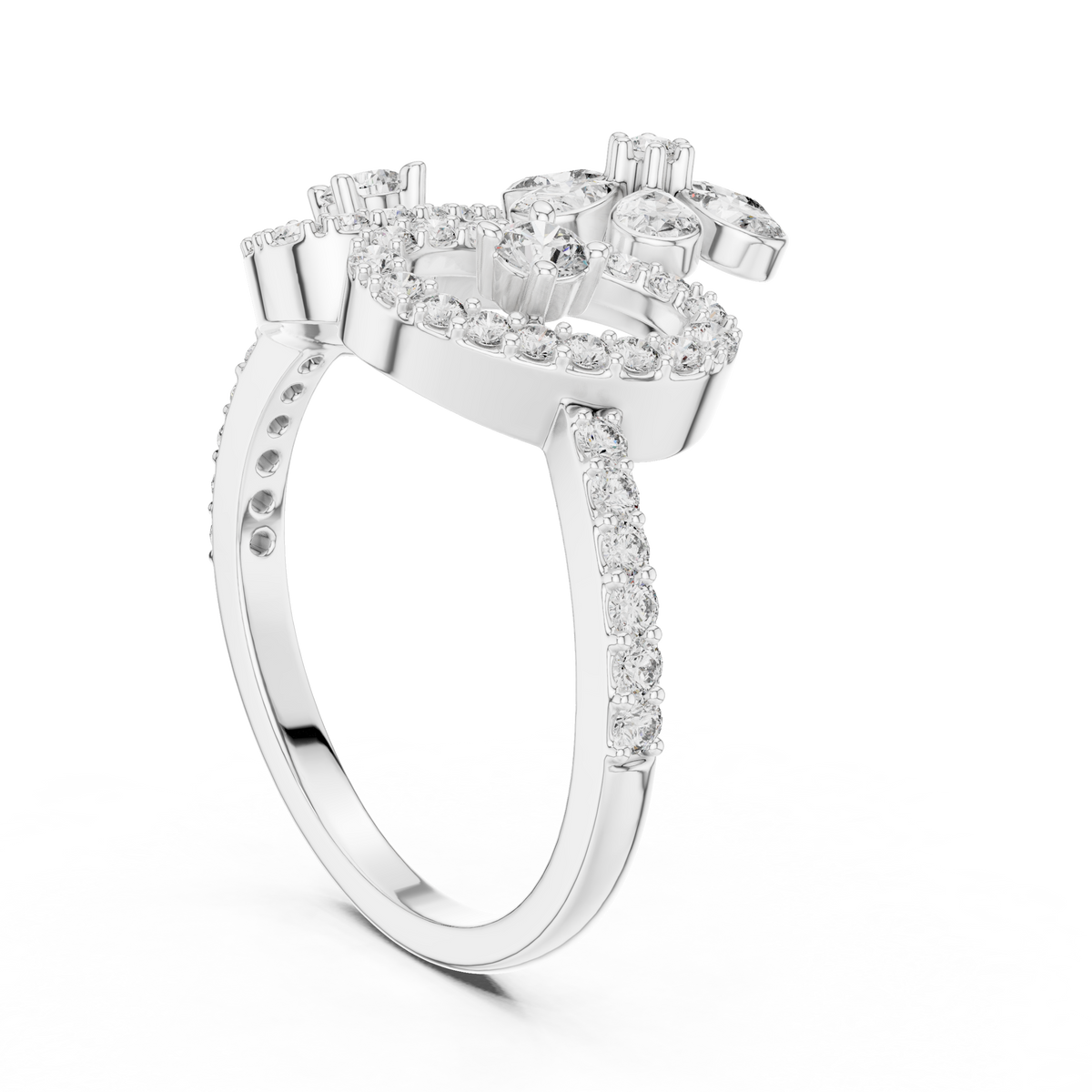 round cut floral halo moissanite diamond ring pear accent petals - view 9
