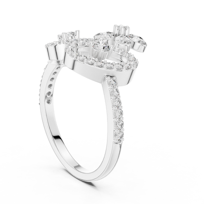 Round Cut Floral Halo Moissanite Diamond Ring Pear Accent Petals - View 9