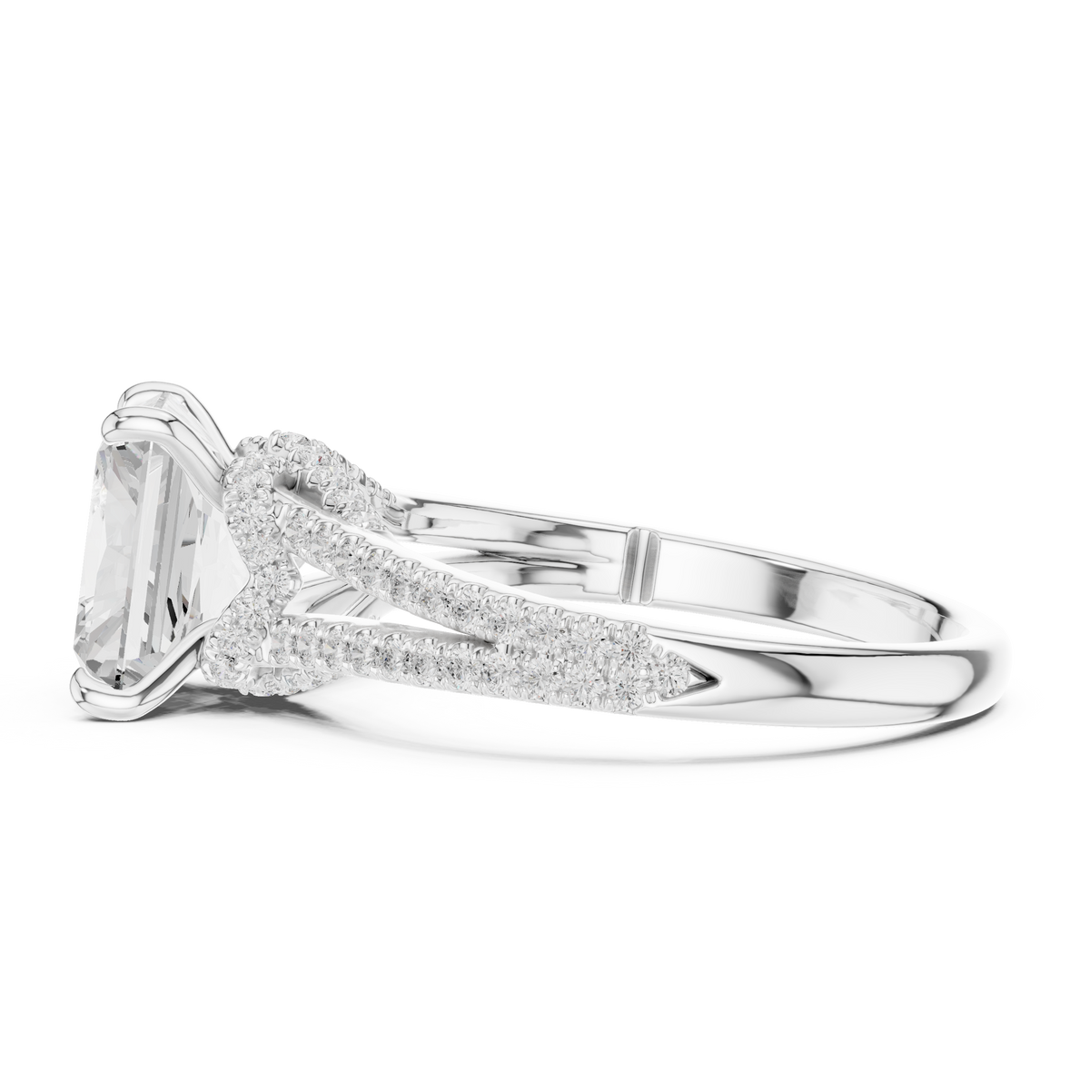 split shank radiant cut lab diamond engagement ring - view 9