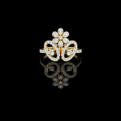 Round Cut Floral Halo Moissanite Diamond Ring Pear Accent Petals