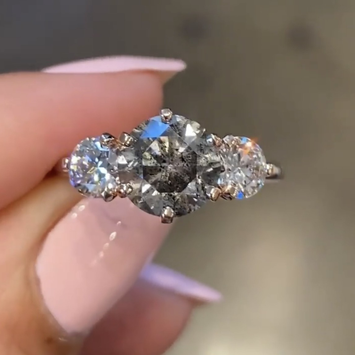 three stone round lab diamond engagement ring