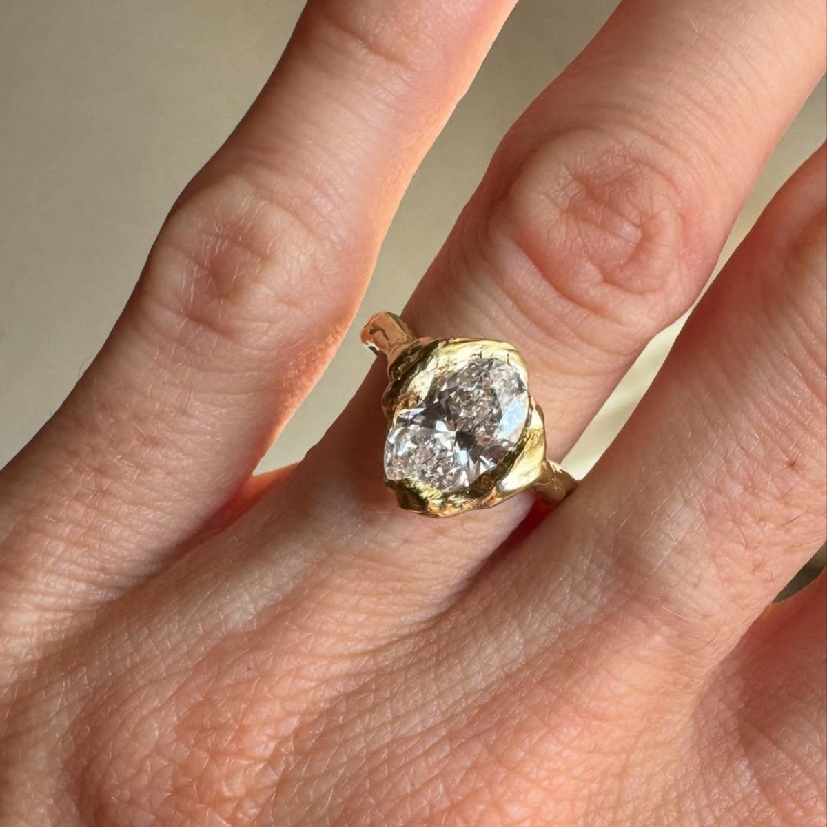 oval cut lab diamond bezel set unique style solitaire ring - view 2
