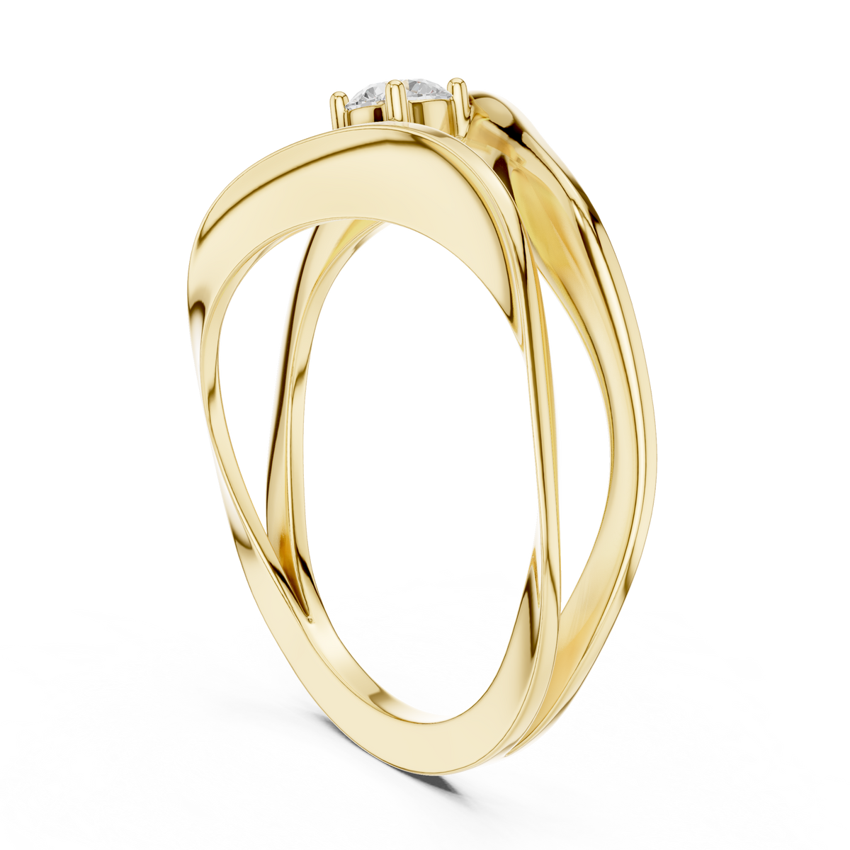 Round Solitaire Twisted Sculpted Split Band Lab Grown Ring - View 9