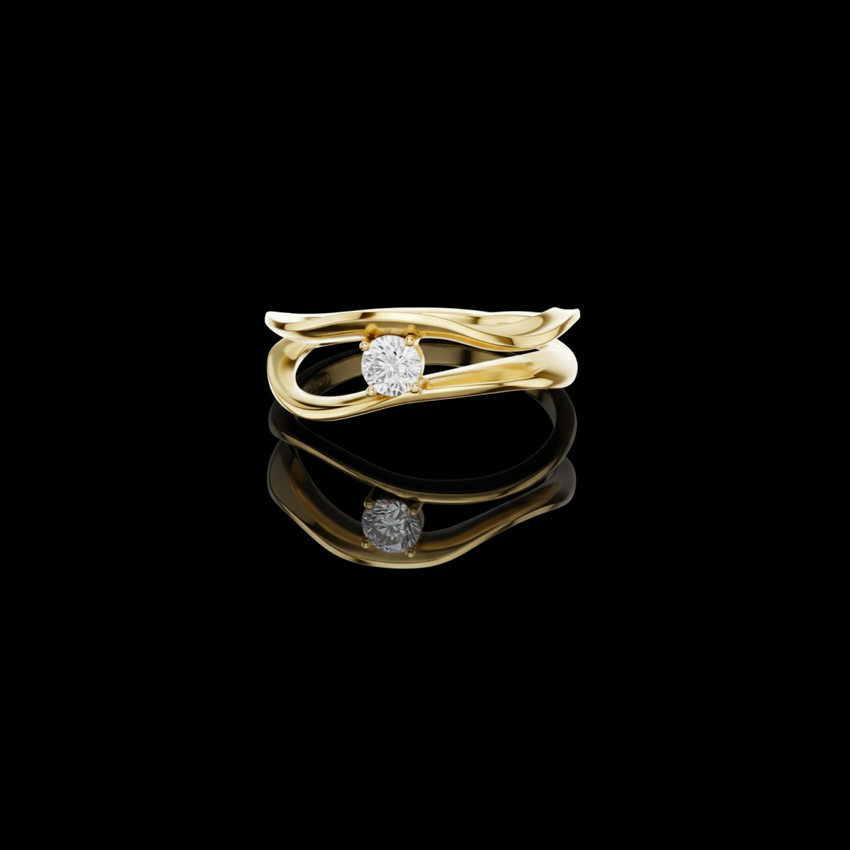 Round Solitaire Twisted Sculpted Split Band Lab Grown Ring