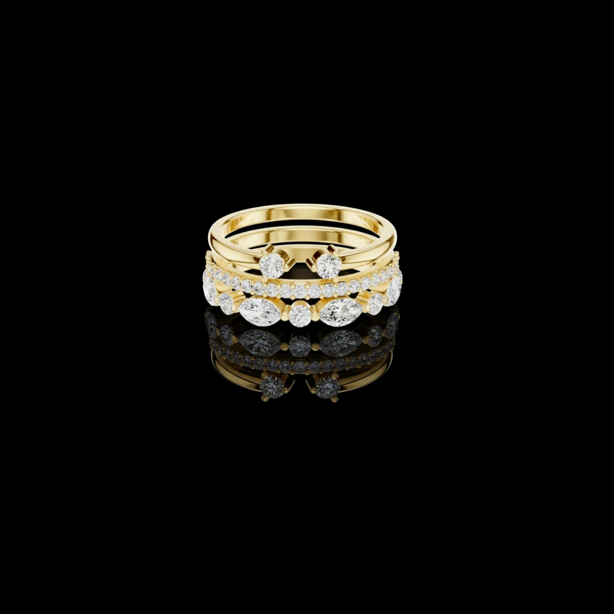 Stackable Marquise and Round Moissanite Diamond Ring Set