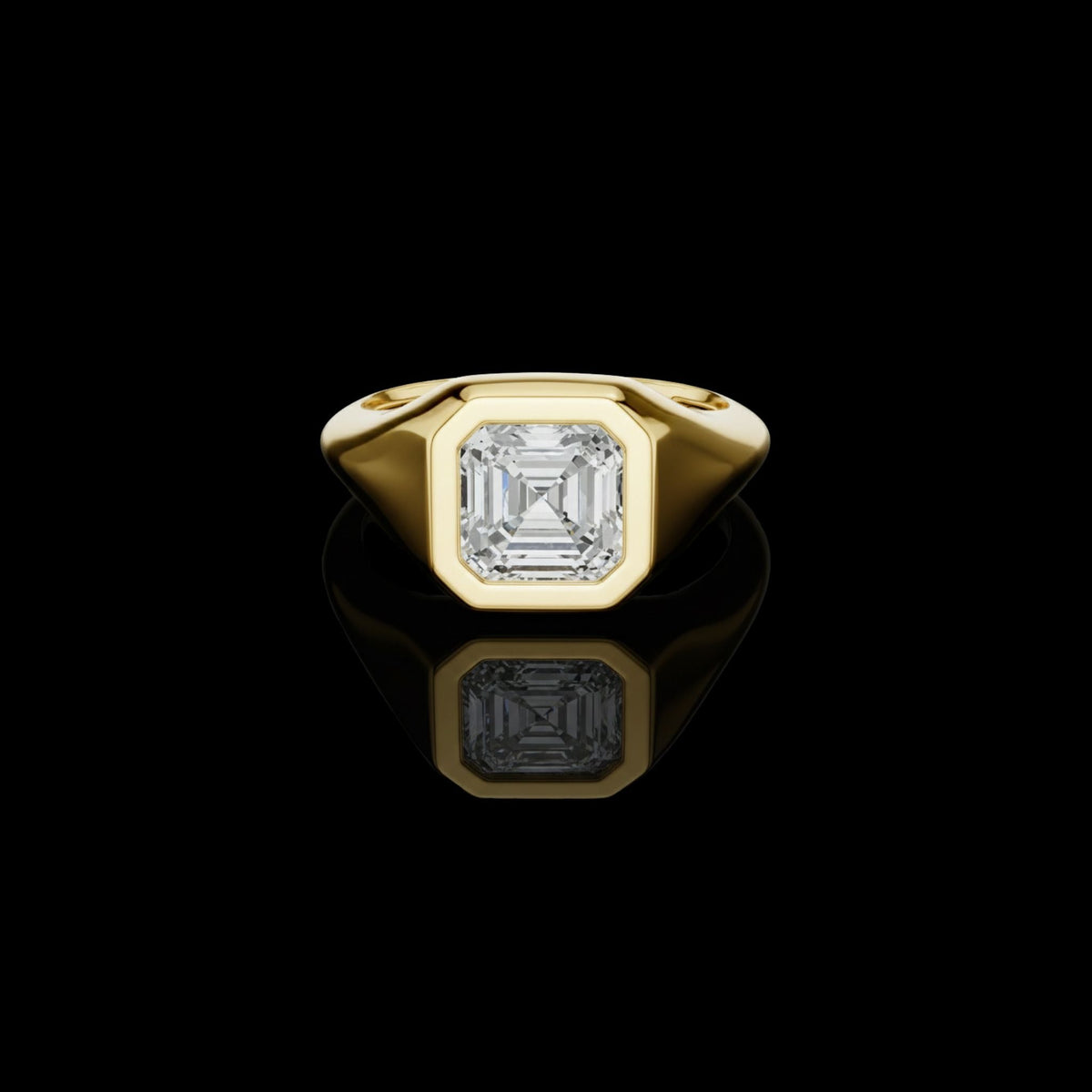 handcrafted asscher cut lab diamond ring with bezel setting