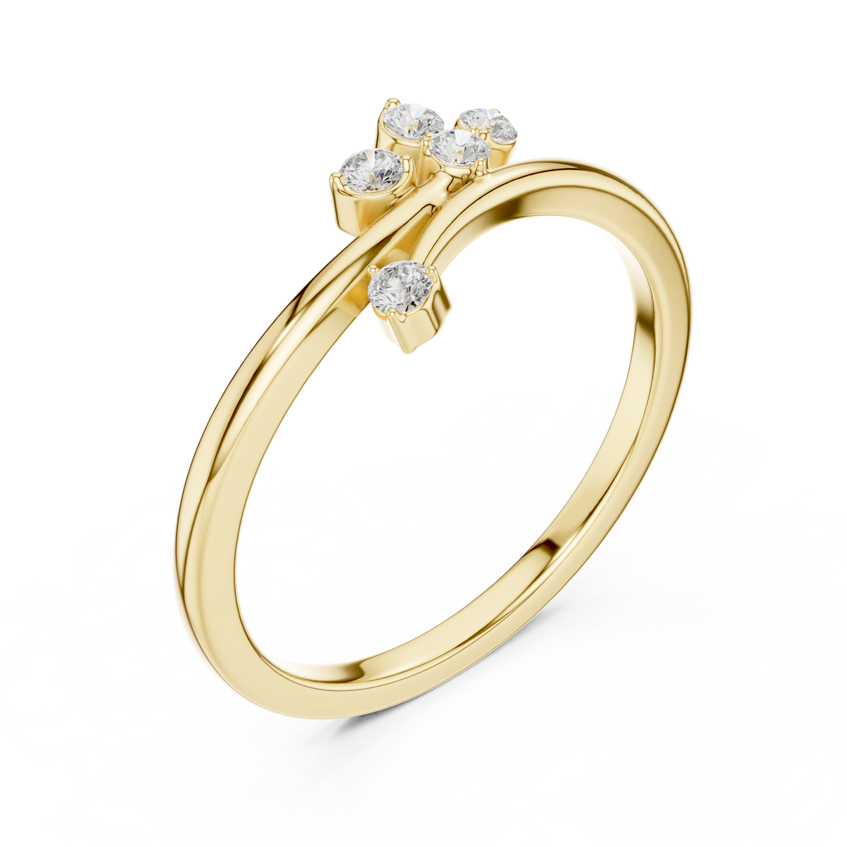 moissanite diamond leaf branch open bypass ring - view 2