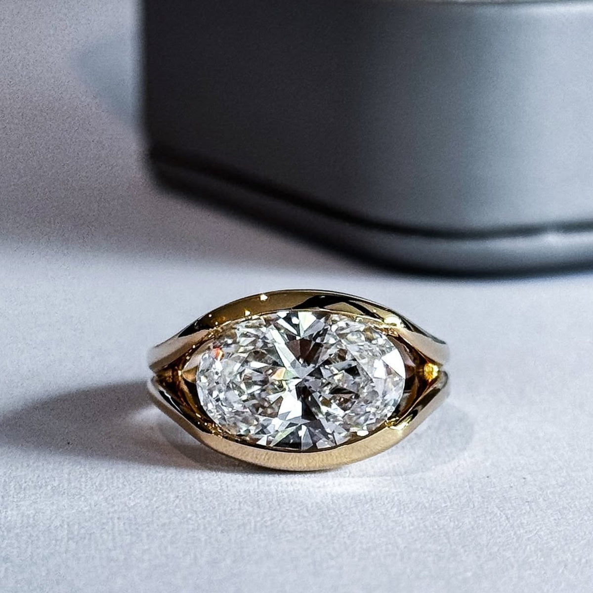 Oval Cut Bezel Set Moissanite Diamond Solitaire Ring