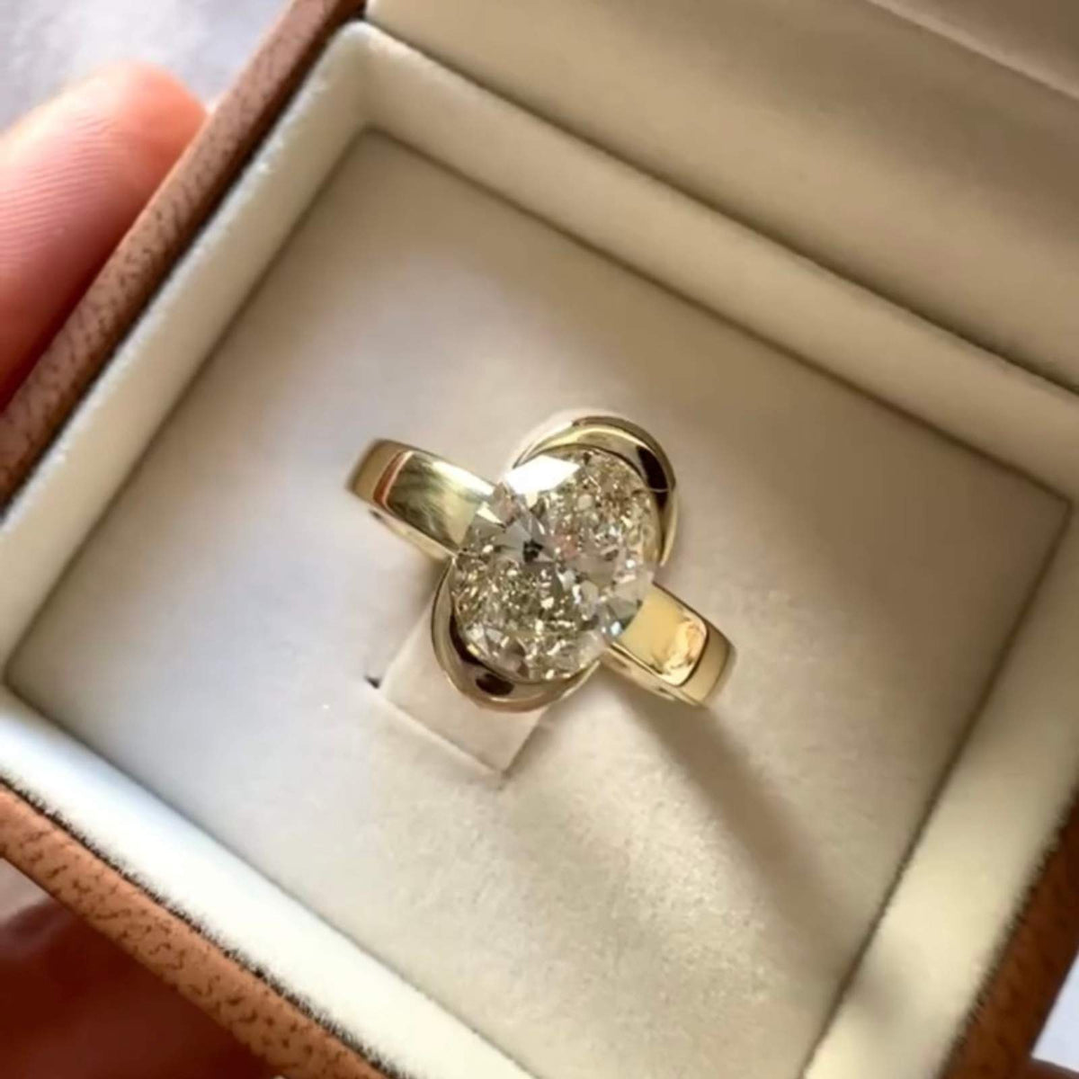 oval cut moissanite diamond bezel solitaire ring