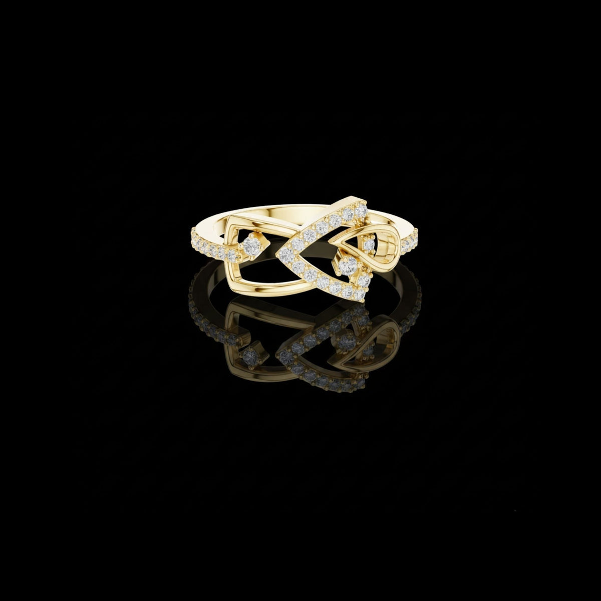 open trillion shape pave lab diamond wedding ring