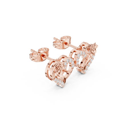 Rose Flower Heart Round Brilliant Cut Moissanite Diamond Stud Earrings Floral Openwork - View 3