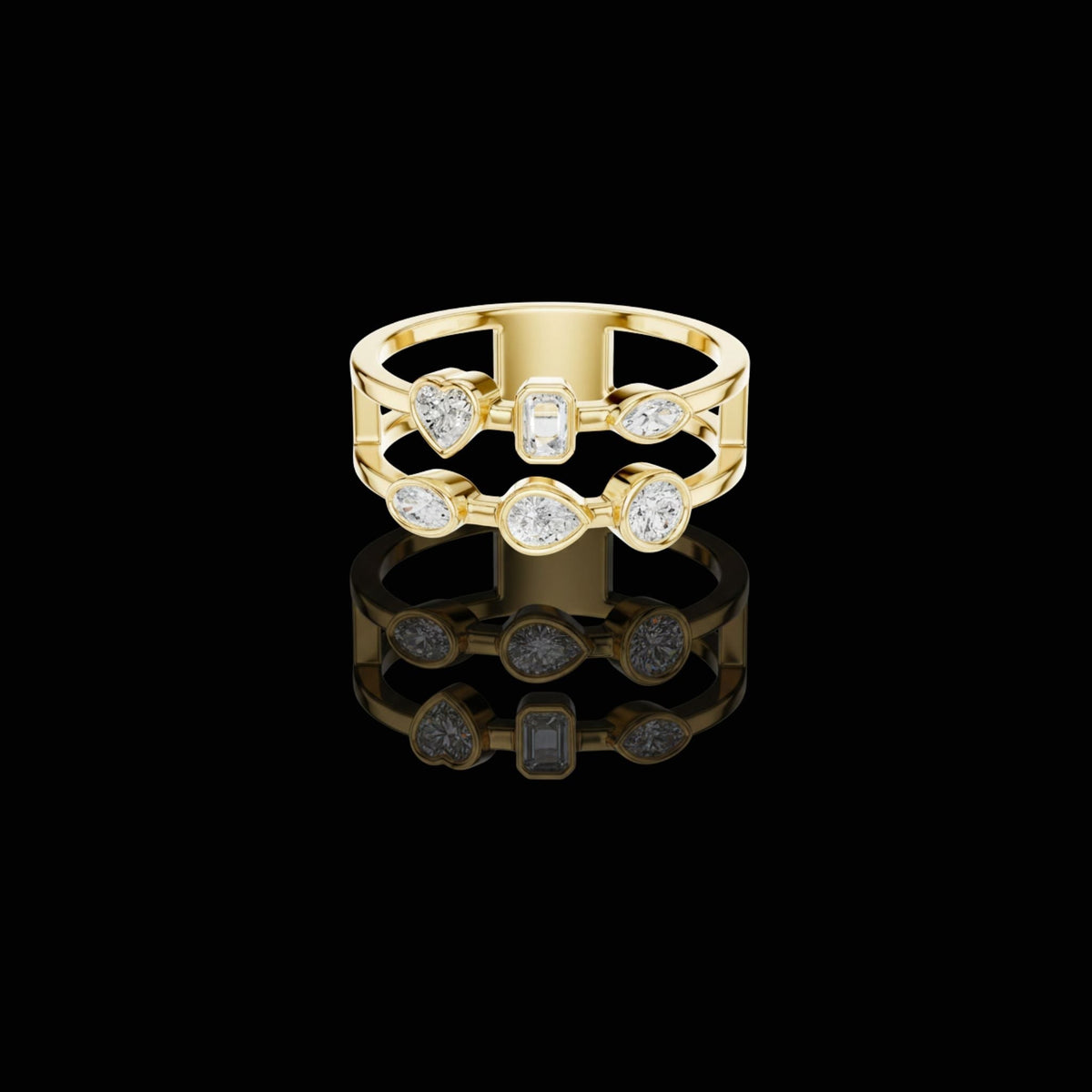 mixed shape bezel set lab diamond open double row minimal ring