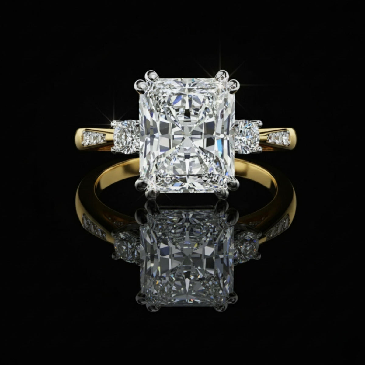 Radiant Cut Three Stone Lab Diamond Solitaire Wedding Ring