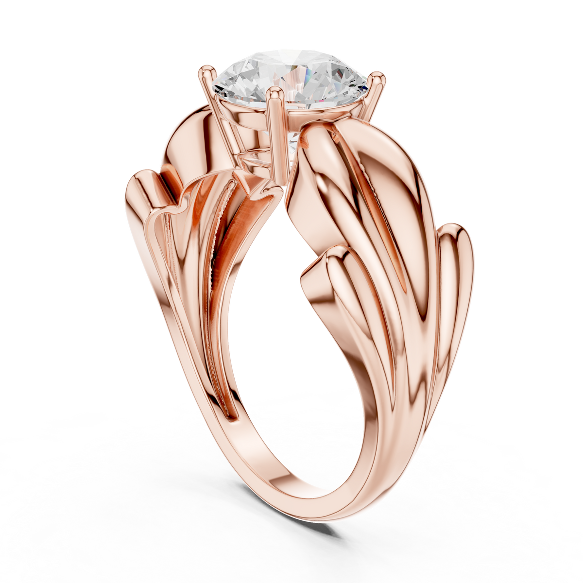 Round Solitaire Sculpted Split Shank Lab Diamond Ring - View 6