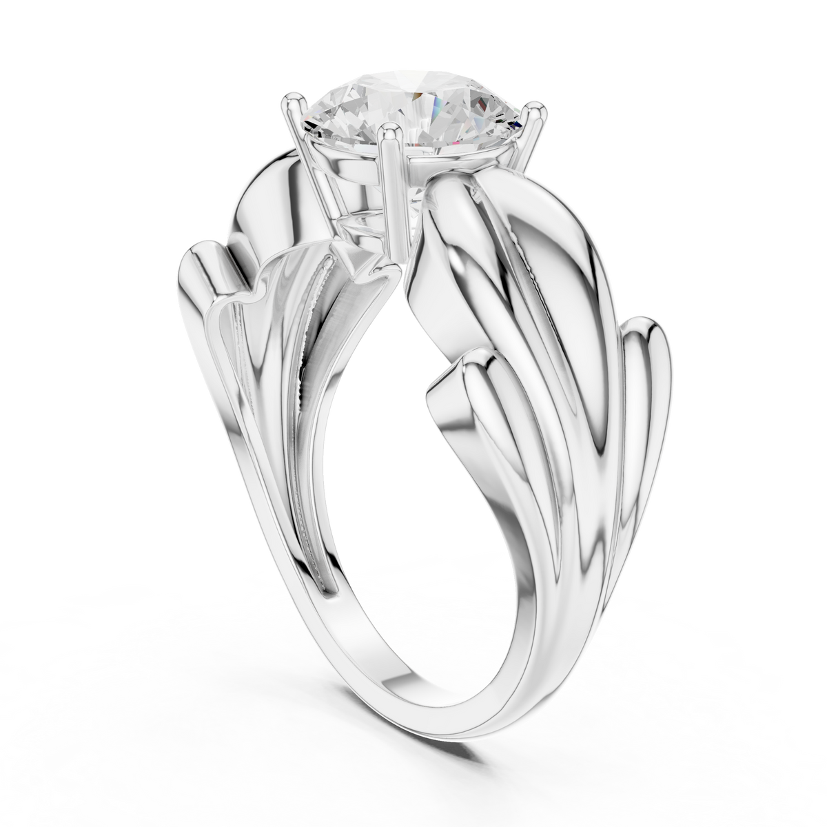 round solitaire sculpted split shank moissanite ring - view 7
