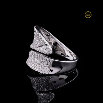 Micro Pave Lab Diamond Crossover Statement Ring Wedding Band - View 3