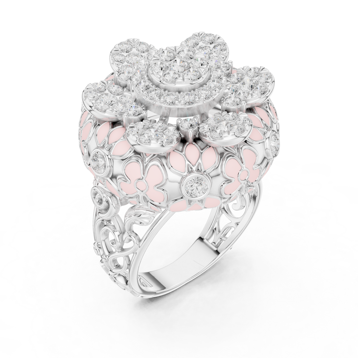 round lab diamond floral cocktail statement ring - view 7