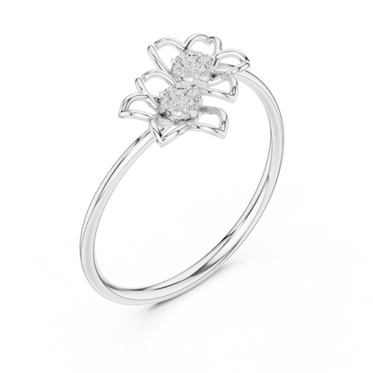 Double Flower Round Lab Diamond Openwork Floral Ring - View 4