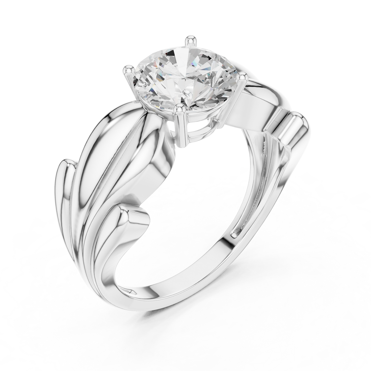 Round Solitaire Sculpted Split Shank Lab Diamond Ring - View 4