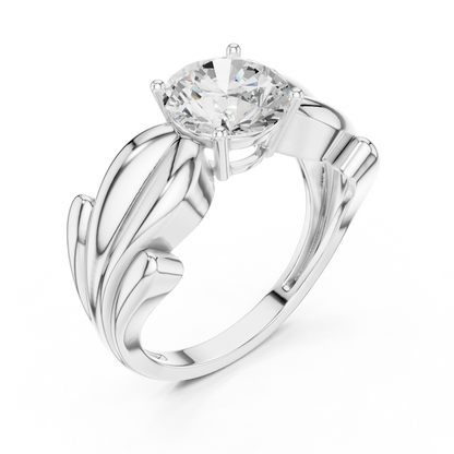 Round Solitaire Sculpted Split Shank Moissanite Ring - View 4