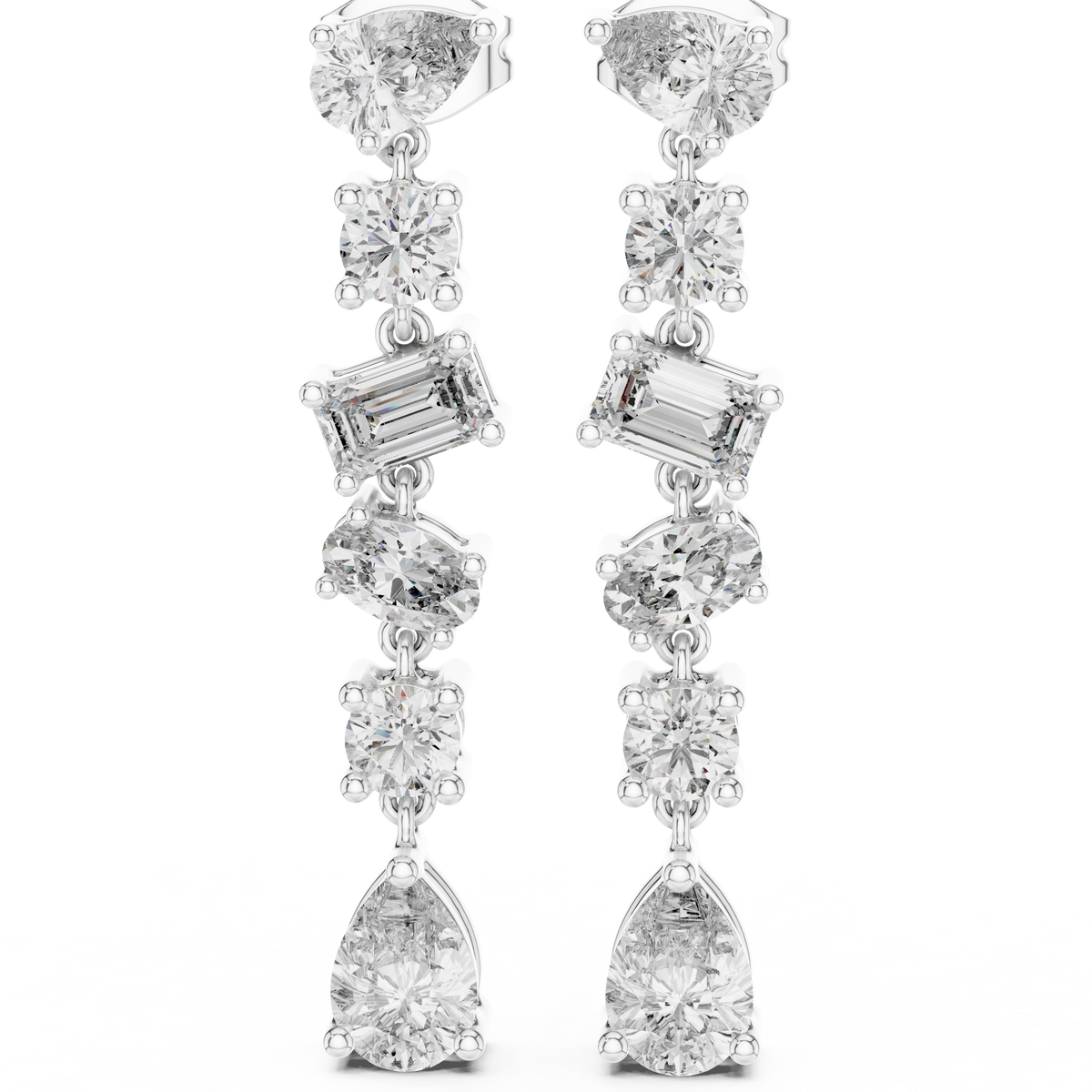 Multi Shape Mixed Cut Moissanite Diamond Linear Drop Earrings Asymmetric Dangle Design - View 10
