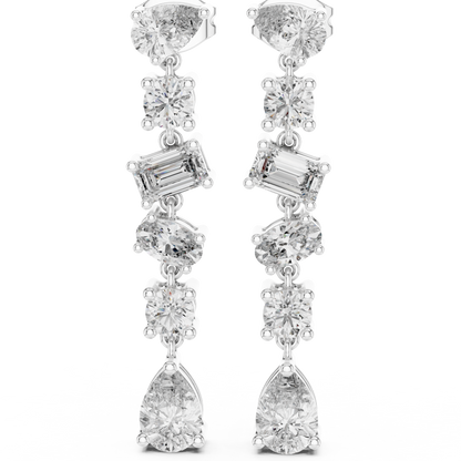 Multi Shape Mixed Cut Moissanite Diamond Linear Drop Earrings Asymmetric Dangle Design - View 10