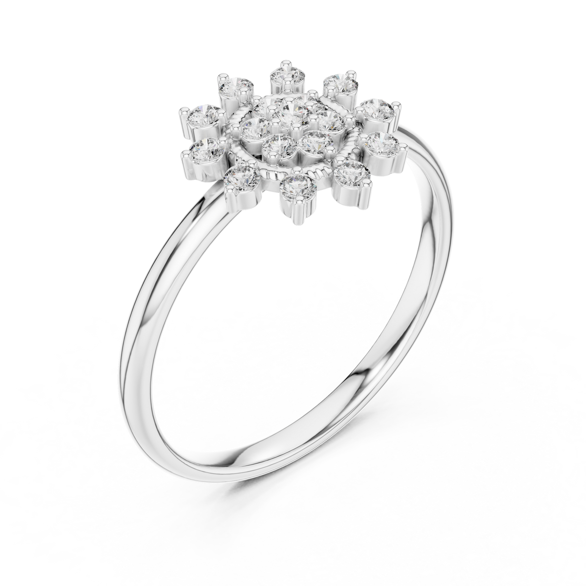 round cut cluster floral lab diamond split shank ring - view 4