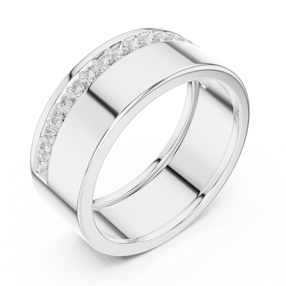 Round Cut Moissanite Diamond Men's Wide Channel Set Eternity Band - View 4