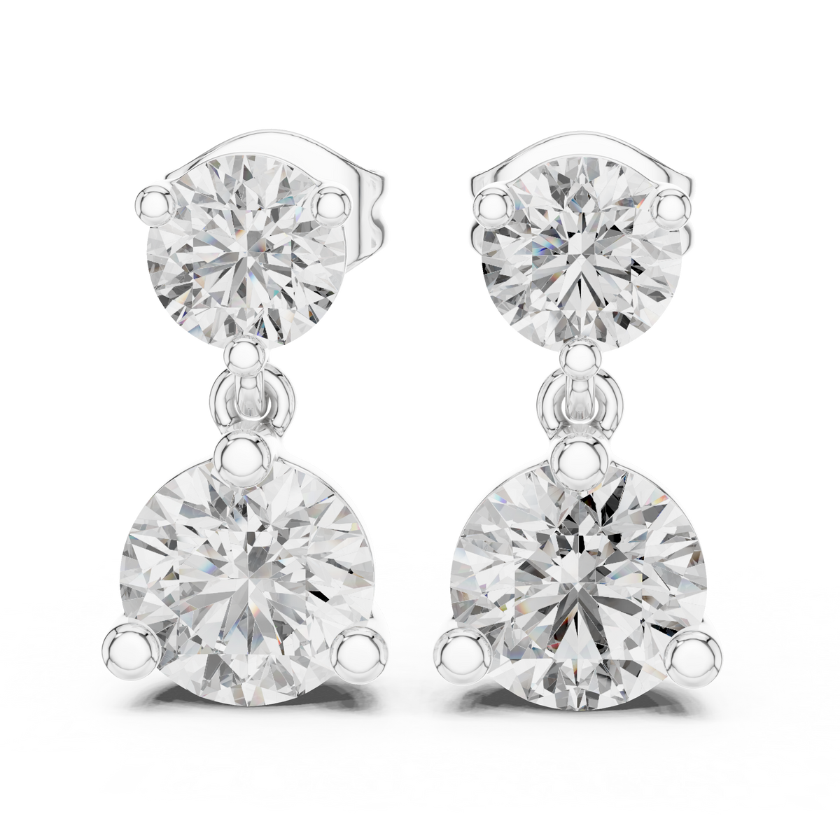 Dual Brilliance Round Moissanite Diamond Drop Earrings with Graduated Two Stone Design - View 10