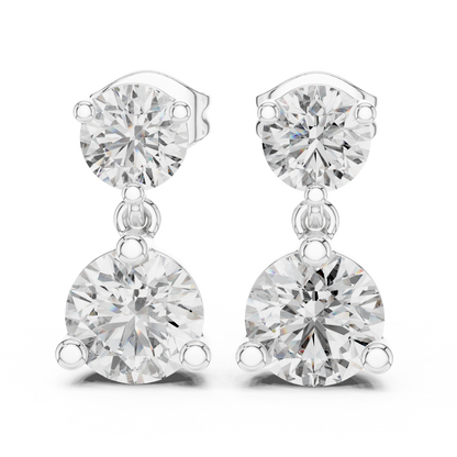 Dual Brilliance Round Moissanite Diamond Drop Earrings with Graduated Two Stone Design - View 10