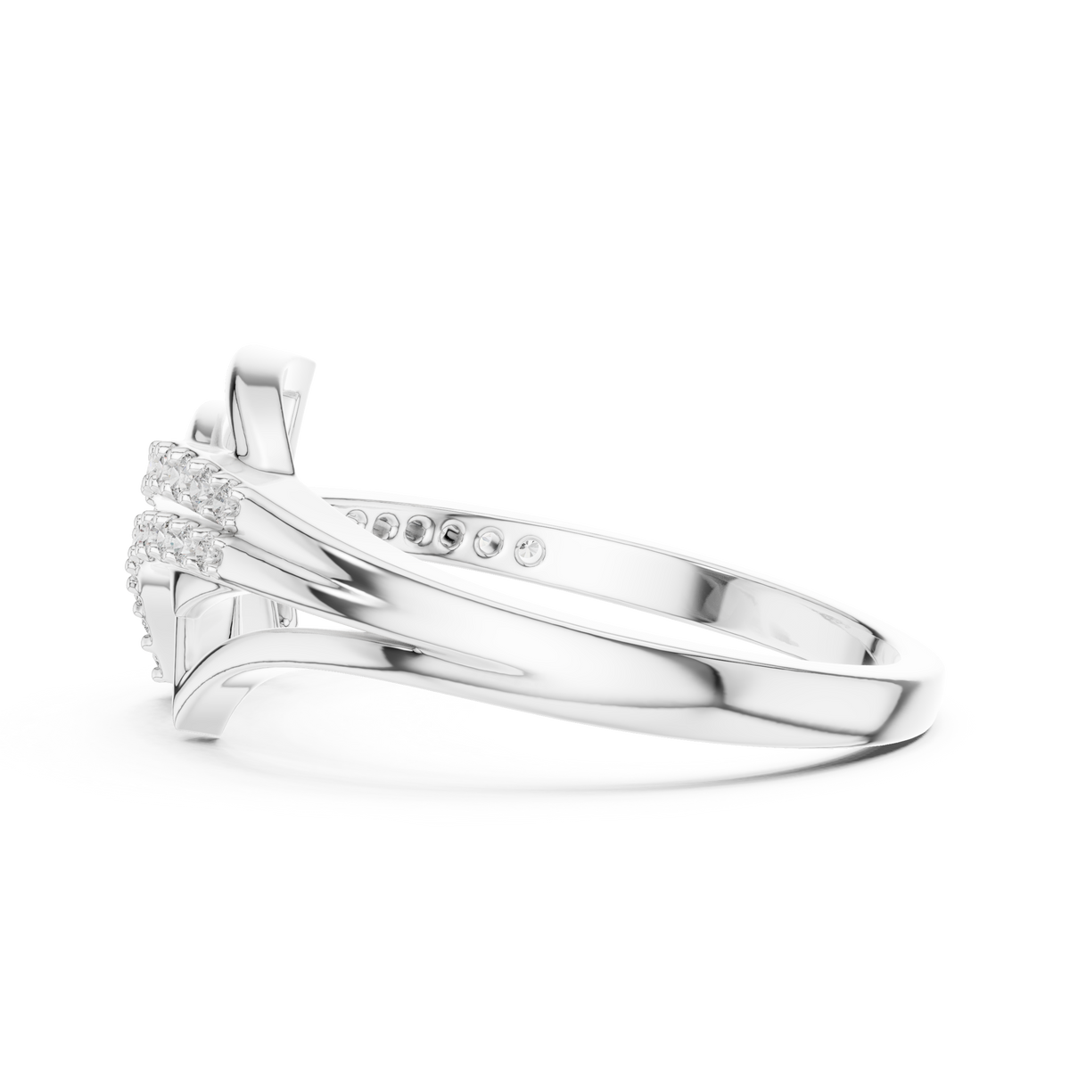 Crossover Pave Setting Round Lab Diamond Engagement Ring - View 10