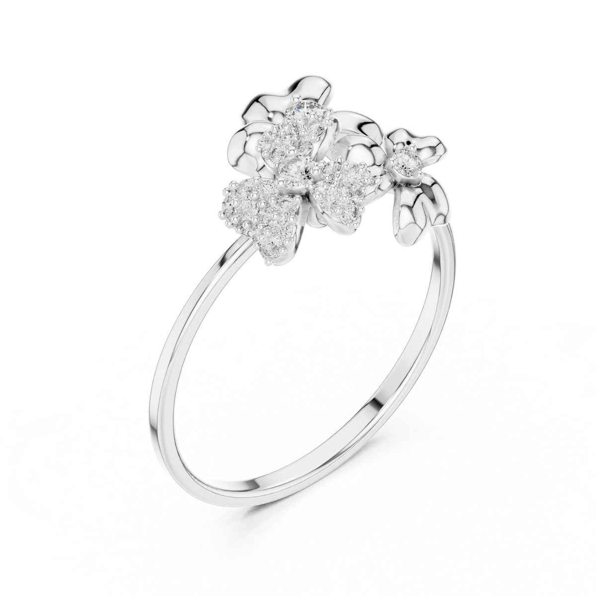 Round Moissanite Diamond Floral Cluster Statement Ring - View 4