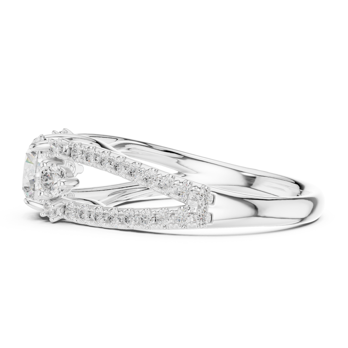 Split Shank Round Cut Lab Diamond Pave Setting Engagement Ring - View 10