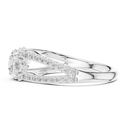 Split Shank Round Cut Lab Diamond Pave Setting Engagement Ring - View 10