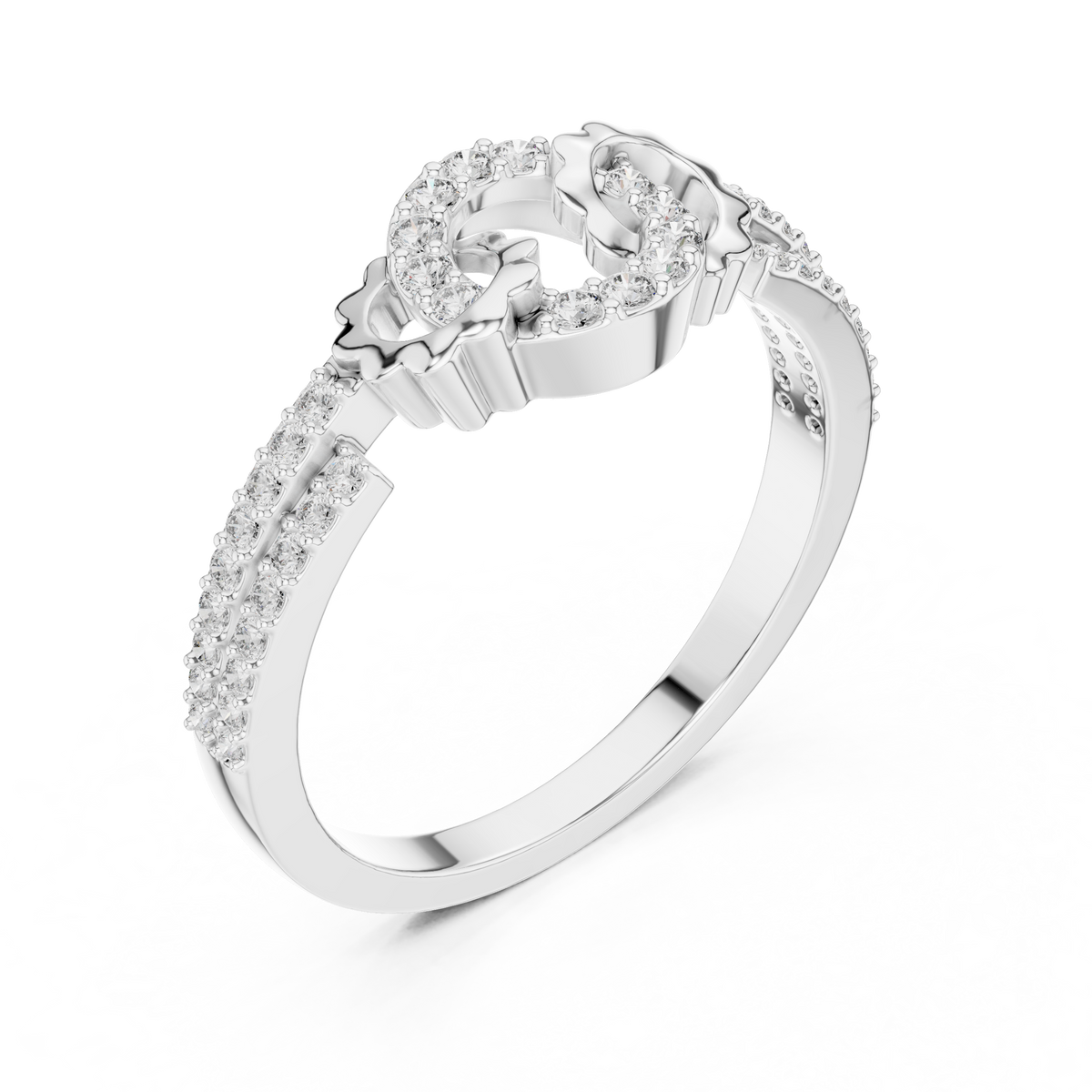 Round Cut Moissanite Diamond Interlinked Halo Statement Ring Pave Band - View 4