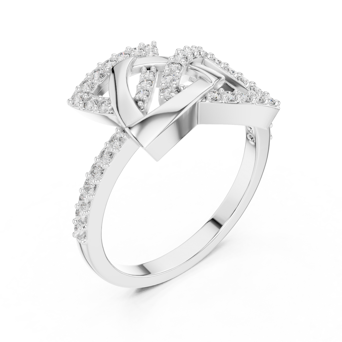 Interlocking Geometric Pave Round Moissanite Diamond Statement Engagement Ring - View 4
