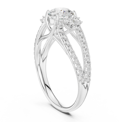 Split Shank Round Cut Lab Diamond Pave Setting Engagement Ring - View 7