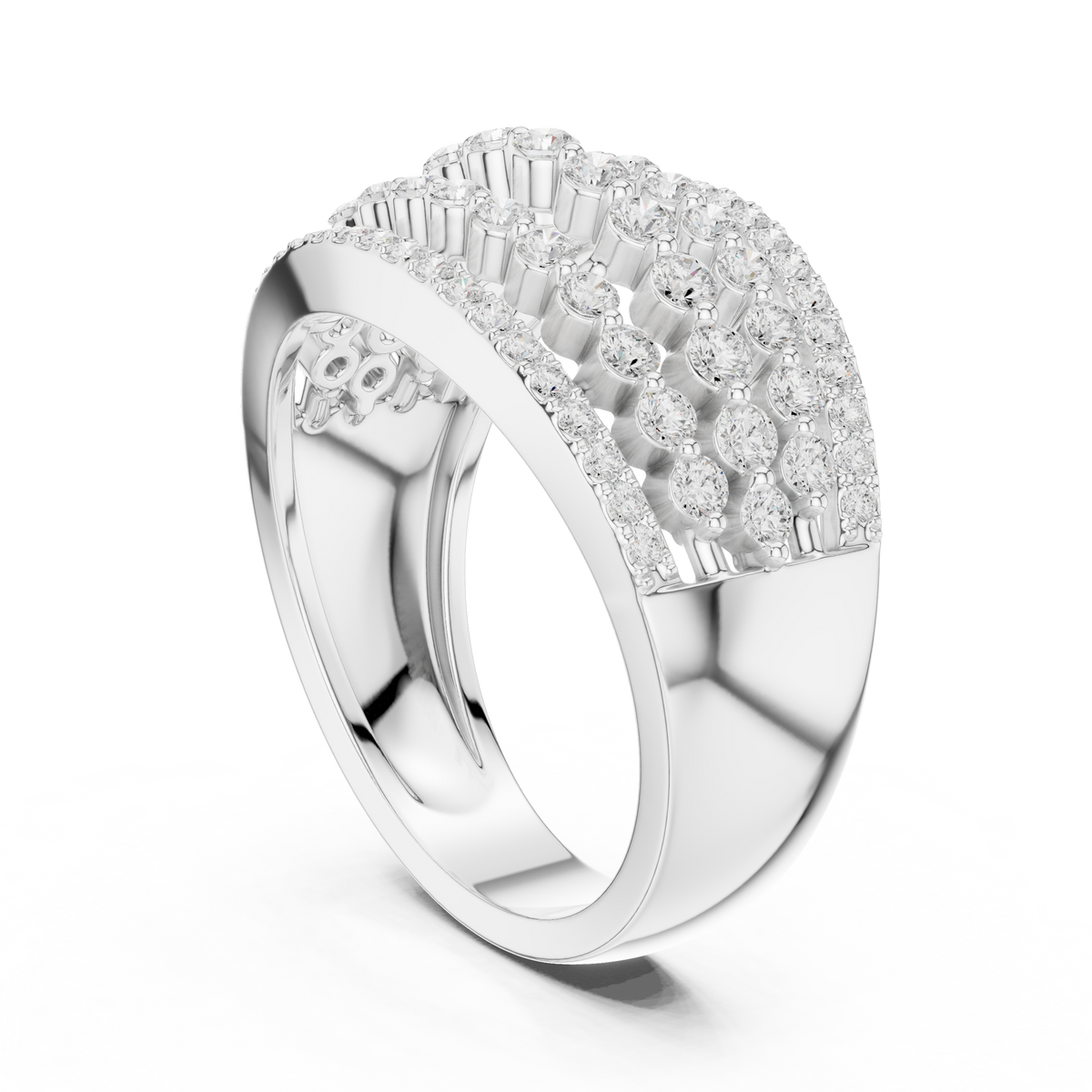 Multi Row Round Lab Diamond Wide Band Ring - View 7