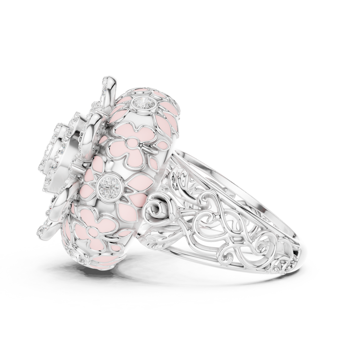round lab diamond floral cocktail statement ring - view 10