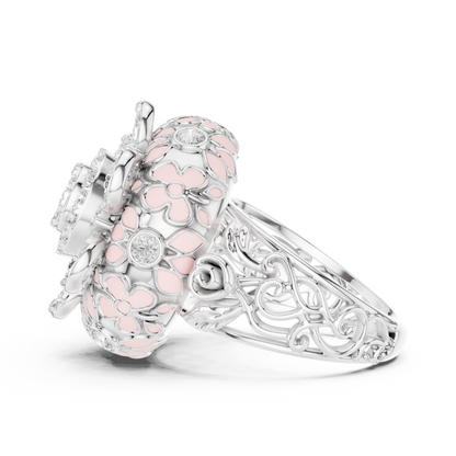 Round Lab Diamond Floral Cocktail Statement Ring - View 10