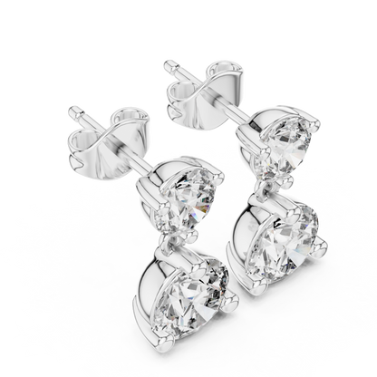 Dual Brilliance Round Moissanite Diamond Drop Earrings with Graduated Two Stone Design - View 4