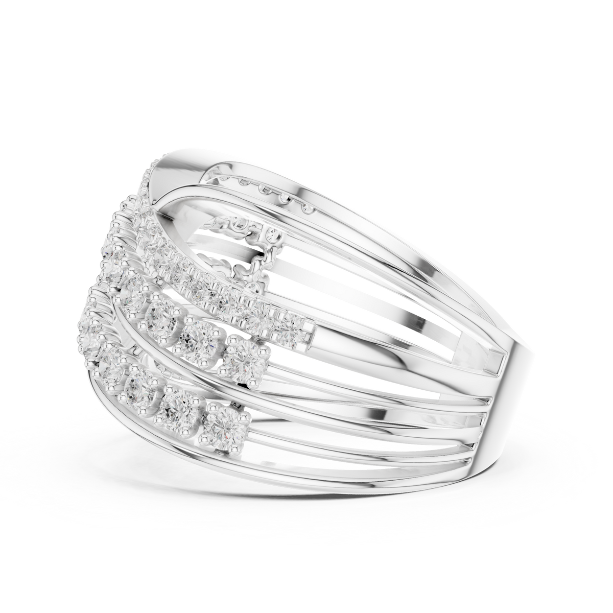 Round Lab Diamond Multi Layer Crossover Engagement Ring - View 10