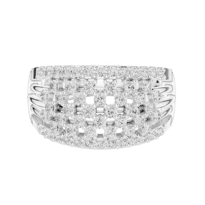 Round Cut Multi Row Pave Lab Diamond Statement Band Ring - View 3