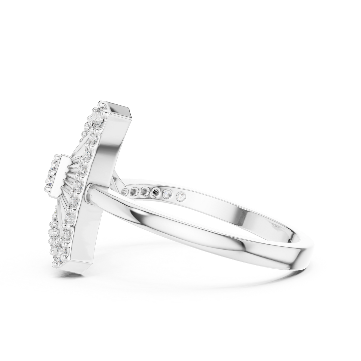 Triangle Round Moissanite Diamond Statement Ring Geometric Pave Design - View 10