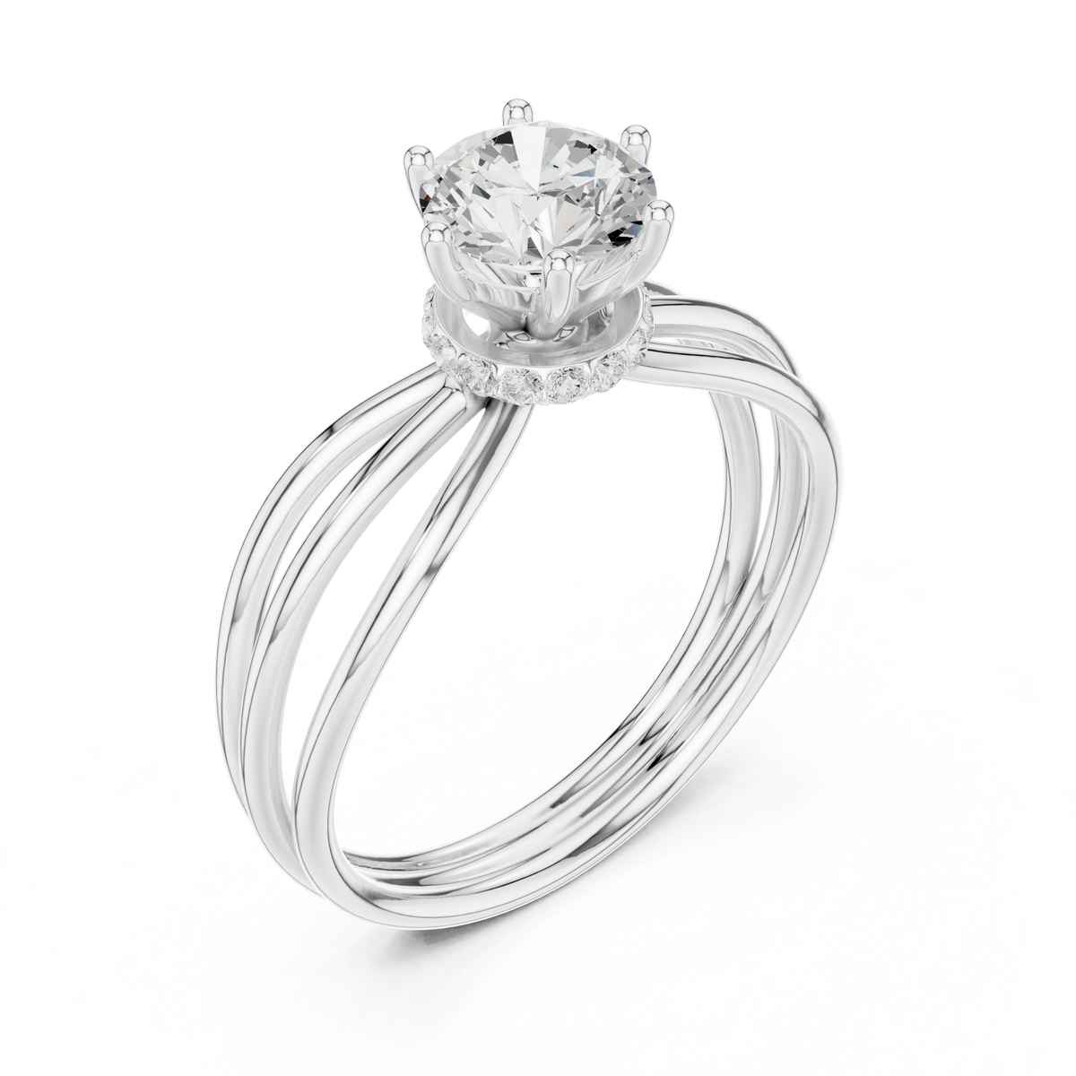 triple row round lab diamond solitaire engagement ring - view 4