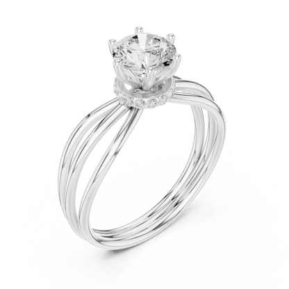 Triple Row Round Lab Diamond Solitaire Engagement Ring - View 4