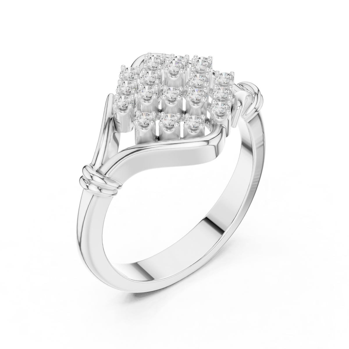Round Cut Lab Diamond Ring Elegant Wave Framed Design - View 4