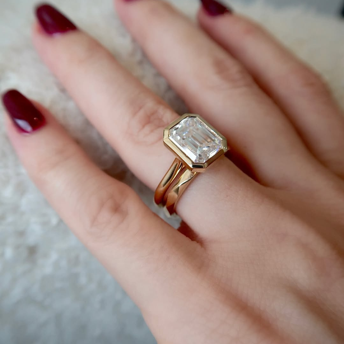 Emerald Cut Bridal Set Lab Diamond Solitaire Ring - View 4