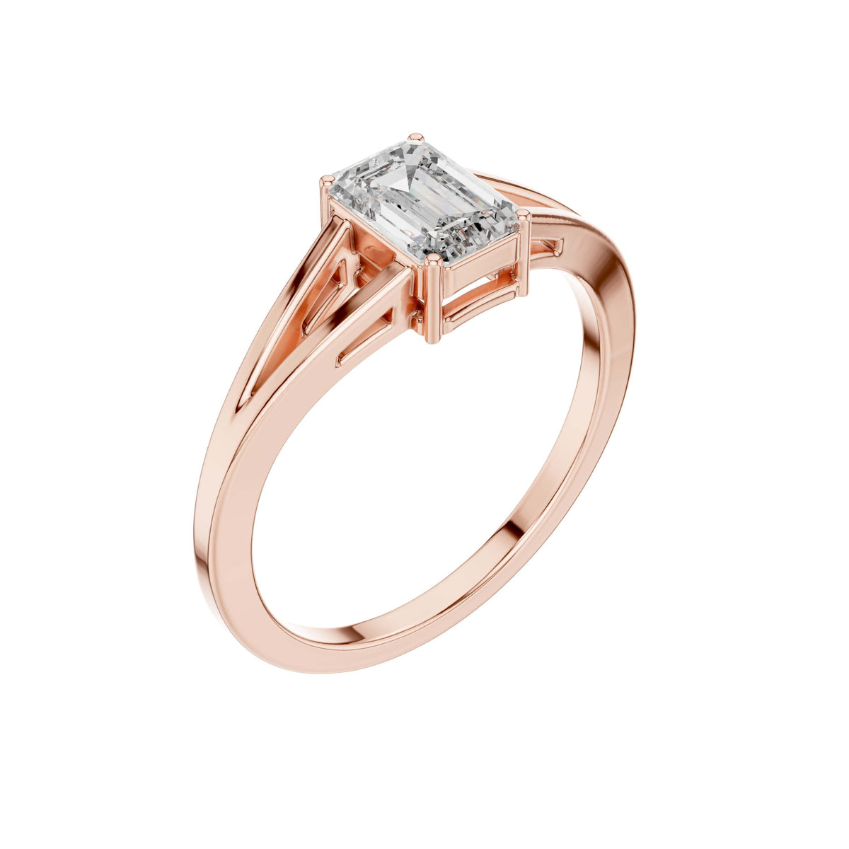 Emerald Cut Lab Diamond Split Shank Solitaire Ring - View 5