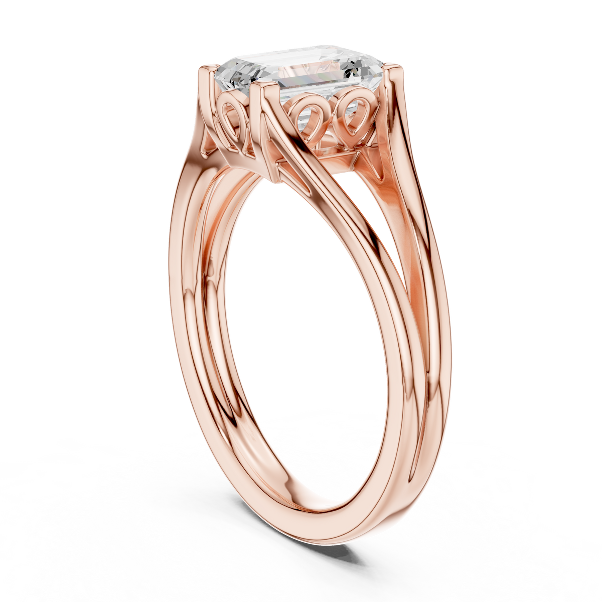 Emerald Cut Split Shank Lab Diamond Solitaire Engagement Ring - View 11